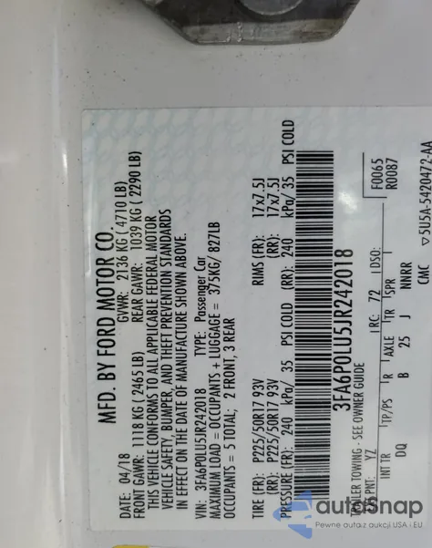 2018 Ford Fusion Se Hybrid from USA, damaged, VIN 3FA6P0LU5JR242018